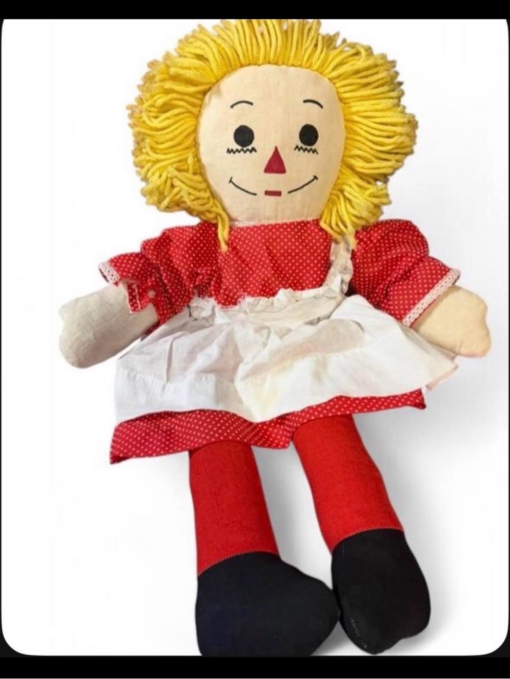 Classic Rag Doll Plush Toy in Red with Yellow Hair